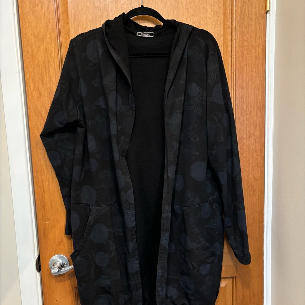 Long black light hoodie coat